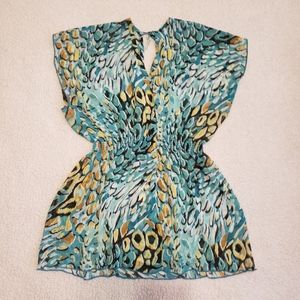 Derek Heart Sheer Peacock Print Blouse